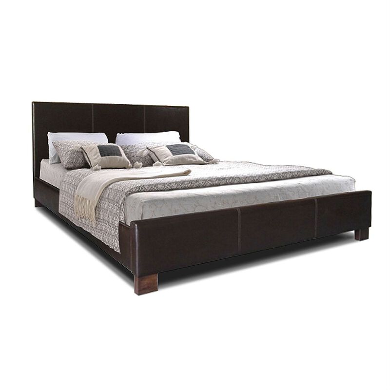 Hivvago Queen size Dark Brown Faux Leather Upholstered Platform Bed Frame with Headboard