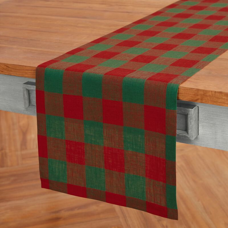 Solino Home 100% Pure Linen Table Runner | Buffalo Check for Thanksgiving, Christmas