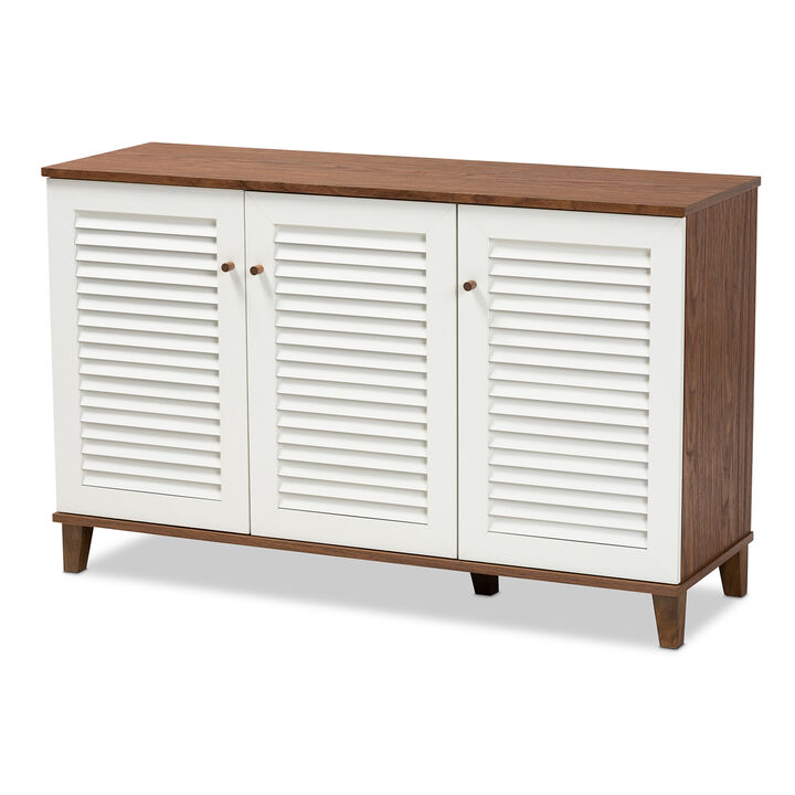 Baxton Studio Coolidge Modern Walnut Finished 8 Shelf Wood Shoe Storage Cabinet