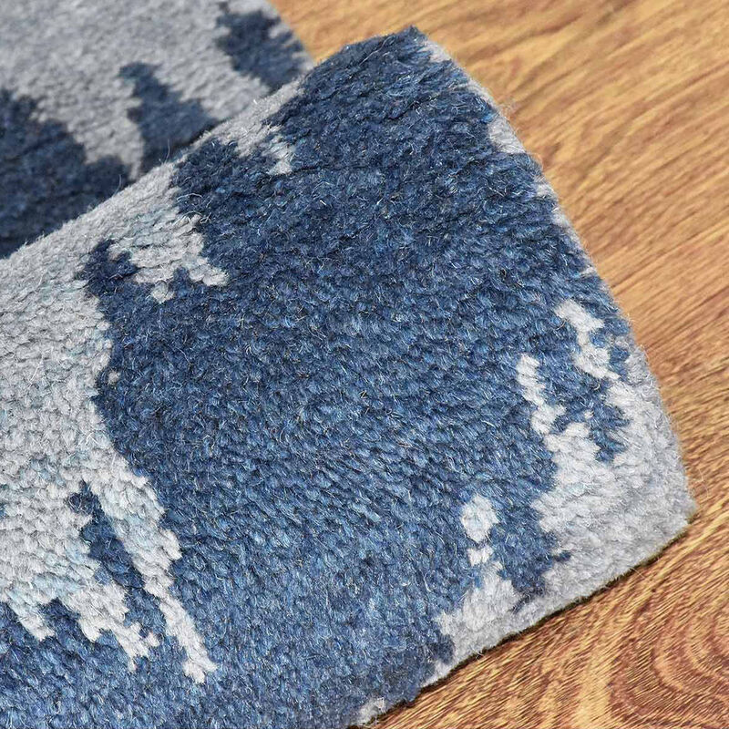 HAND KNOTTED WOOL Geometric AREA RUGS  - 8'x10', Rectangle Shape, Light Blue Blue Color, Geometric Modern, Medium Pile Handmade Area Rugs for Living Room, Bed Room (N00165)