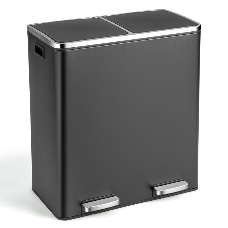 16 Gallon Dual Step Trash Can Recycling Double Bucket Pedal