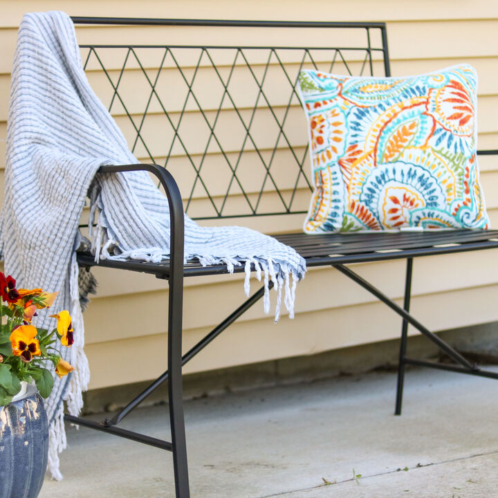 Sunnydaze 2-Person Argyle Diamond Iron Outdoor Garden Bench - Black