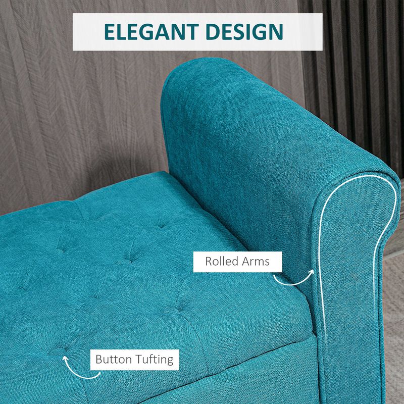 50 Inches Storage Ottoman, End of Bed Bench with Rolled Arms, Wood Legs, Button Tufted Storage Bench
