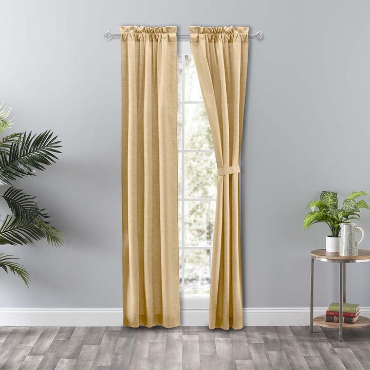 Ellis Curtain Lisa Solid Color Poly Cotton Duck Fabric Tailored Panel Pair with Ties