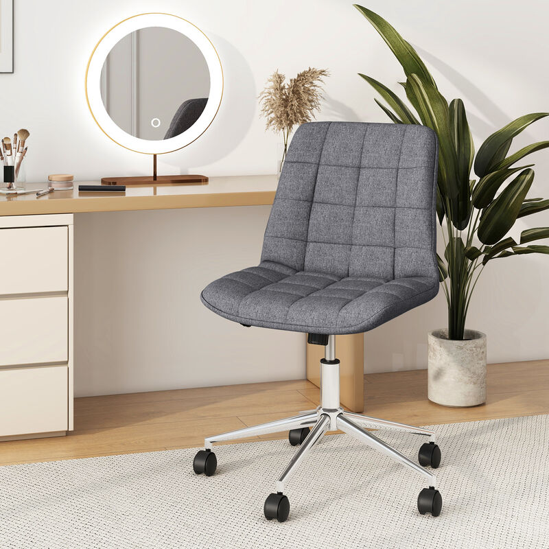 Armless Office Chair Upholstered Makeup Vanity Chair with Adjustable Height and Wheels