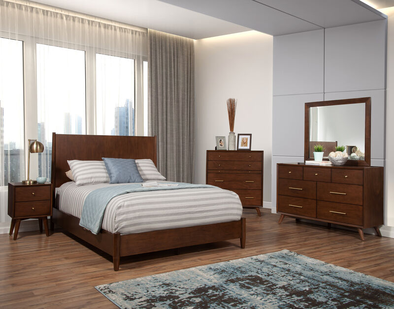 Flynn Mid Century Modern Queen Panel Bed, Walnut