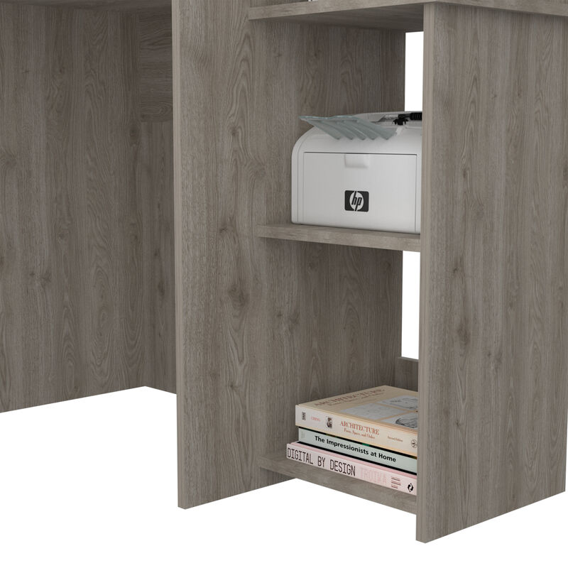 DEPOT E-SHOP Aramis Desk, Five Shelves, Two Superior Shelves, Light Gray