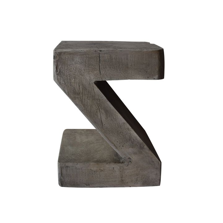 Kiara Side Table, Z Shape, Square 13 Inch, Light Gray Concrete Frame - Benzara