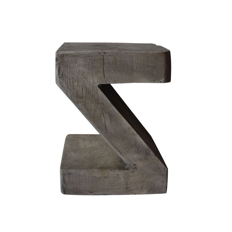 Kiara Side Table, Z Shape, Square 13 Inch, Light Gray Concrete Frame - Benzara