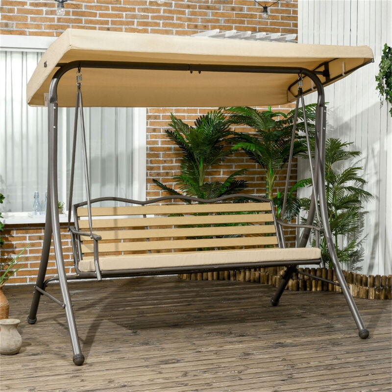3-Seat Patio Swing Chair, Comfortable Outdoor Swing with Canopy for Deck & Terrace
