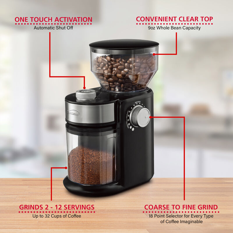 Brentwood 8 Ounce Automatic Burr Coffee Bean Grinder Mill in Black