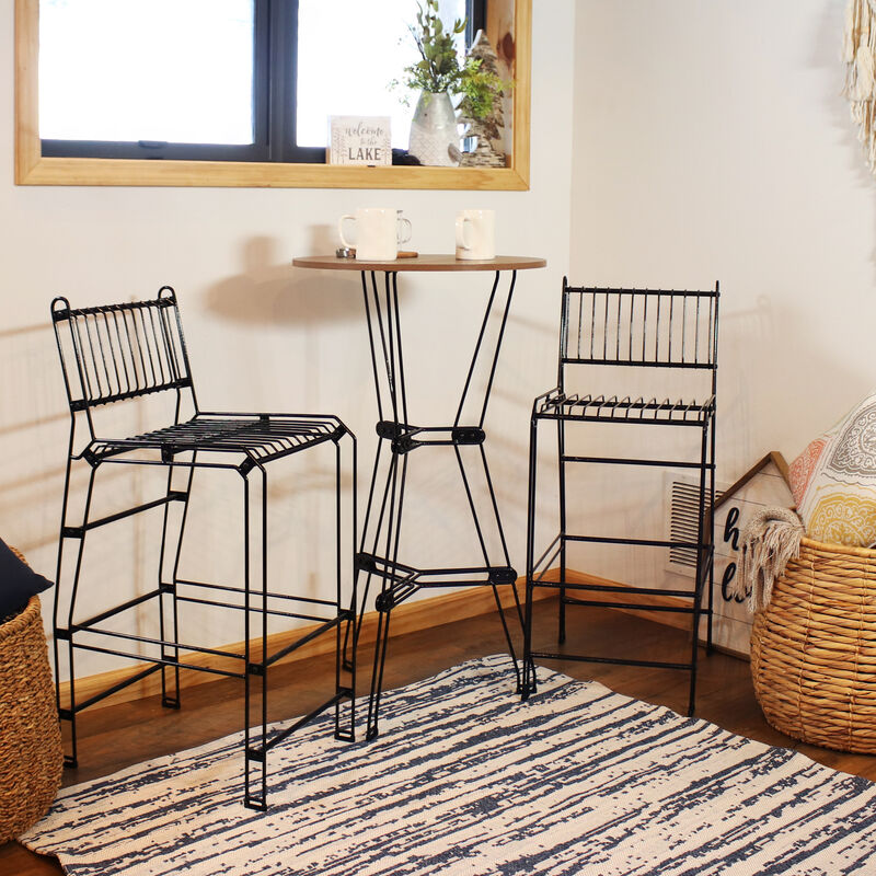 Sunnydaze Modern Wire Steel 3-Piece Indoor Bar Set with Table - Brown