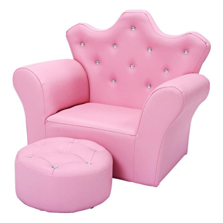 Hivvago  Children Upholstered Princess Sofa with Ottoman and Diamond Decoration for Boys and Girls