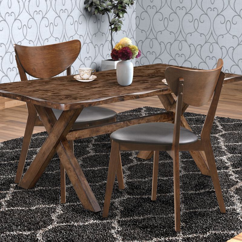 Quaint Dining Side Chair with curved Back, Brown & Black, Set of 2-Benzara