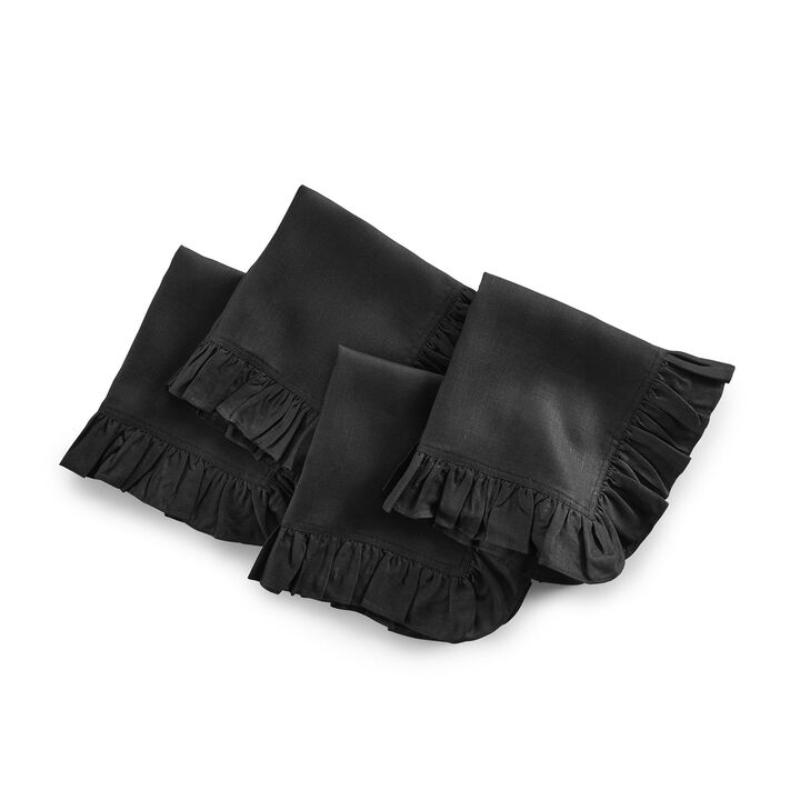 Solino Home 100% Pure Linen Cloth Napkins 20 x 20 Inch Set of 4 | Gabrielle Ruffle Dinner Napkins