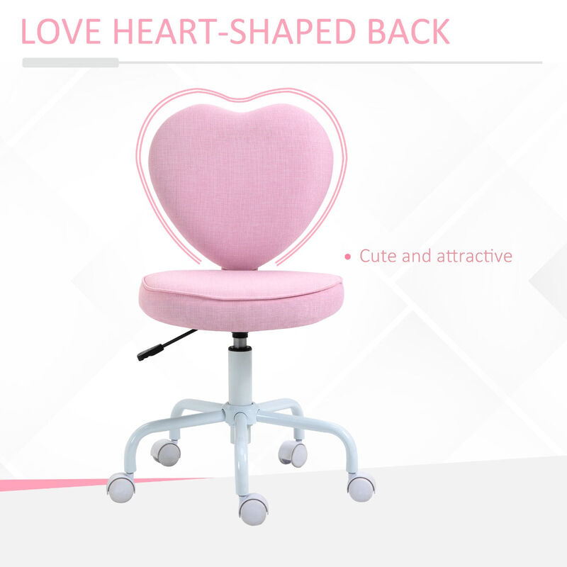 Love-Shaped Office Chair: Swivel Linen Fabric Seat for Girls/Women