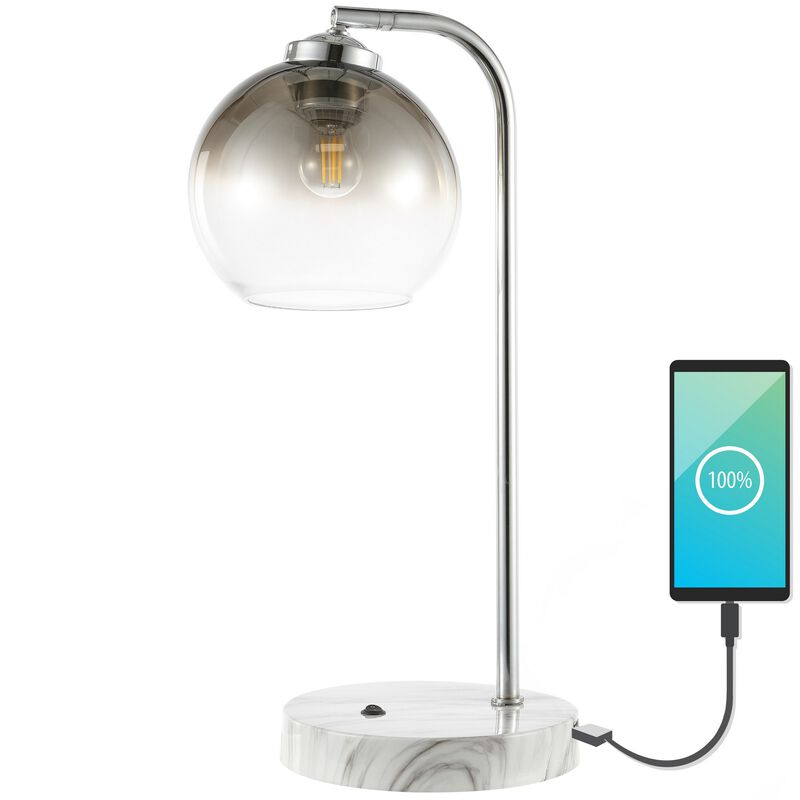 Ada Industrial Contemporary Iron/Glass LED Task Lamp with USB Charging Port