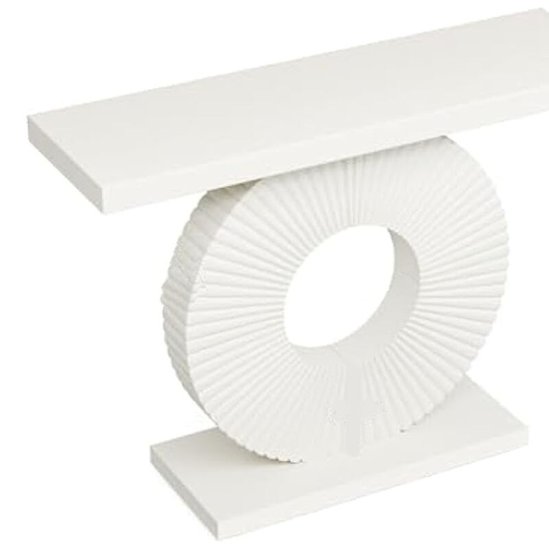 Console Table, 39 Inch White Rectangular Top, Geometric Flower Base - Benzara