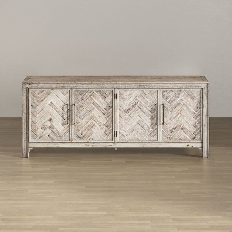 Jofran Gramercy Mid-Century Modern Chevron Four Door 79 Accent Cabinet