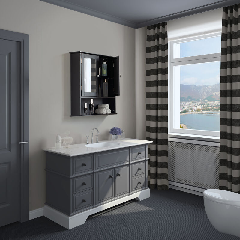 Gray Mirror Wall Mounted Cabinet For the Bathroom and Vanity with Adjustable Shelves
