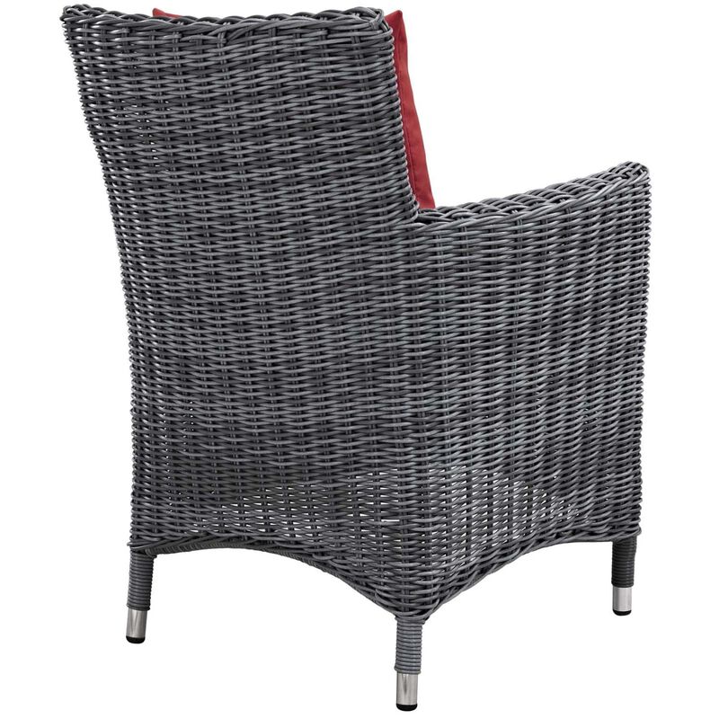 Modway Summon Wicker Rattan Outdoor Patio Sunbrella Dining Armchair in Canvas Red