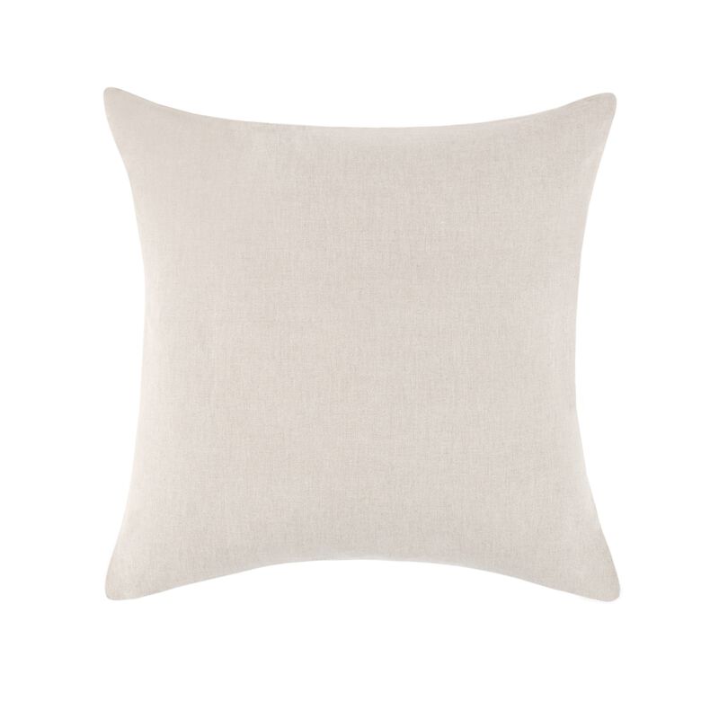 Throw Pillow, Jute Linen Embroidery Pattern, Square 26 Inch Beige - Benzara