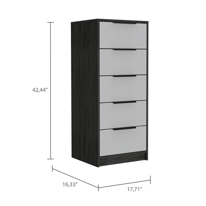 Kaia 5 Drawer Dresser, Vertical Dresser - Smokey Oak White