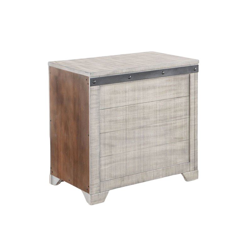 Nelly Side End Table, Drawers and Shelf, 25 Inch Alpine Gray Mahogany - Benzara