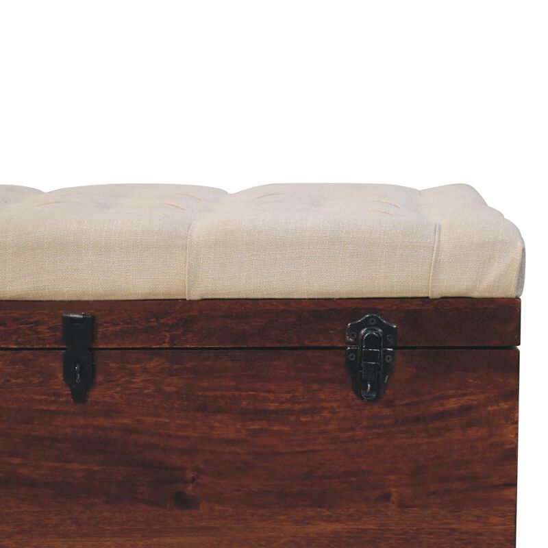 Artisan Furniture Solid Wood California Walnut White Linen Storage Trunk