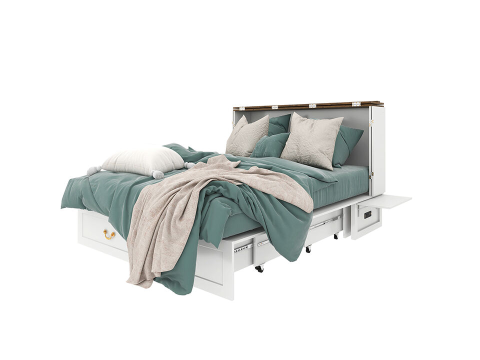 Murphy Bed Cabinet,Murphy Bed Queen with USB, Murphy Bed Cabinet with Drawer,White Cabinet Bed  for Guest Room