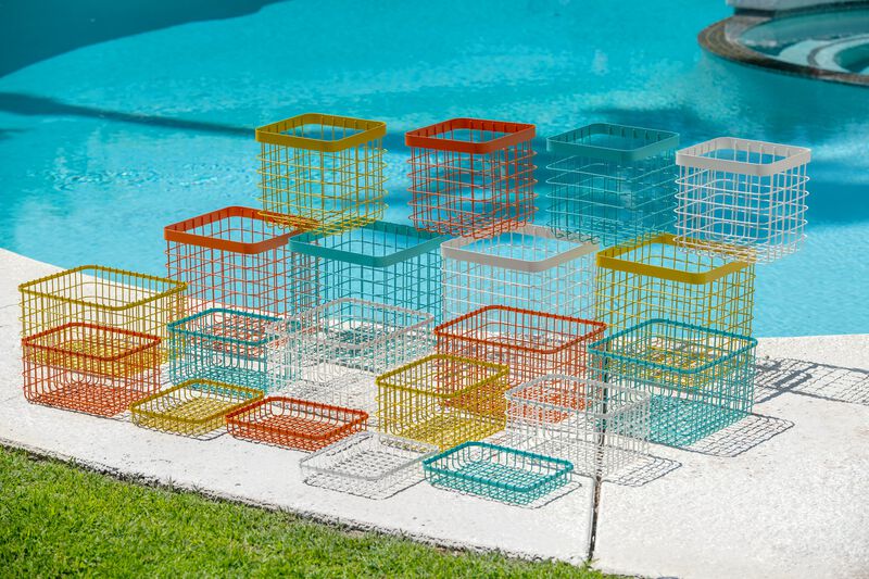 Loop Heavy-Duty Wire Bin-Shallow-Turquoise-set of 4