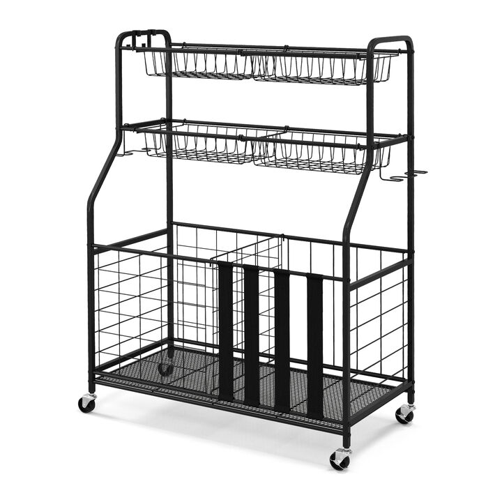 Garage Sports Equipment Organizer with Hooks & Baskets for Basketball