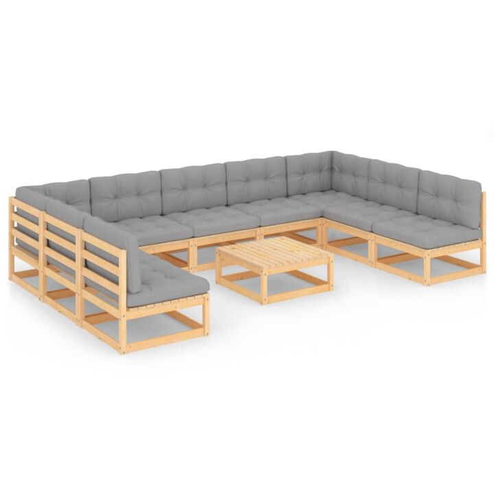 vidaXL 10 Piece Garden Lounge Set with Cushions Solid Pinewood