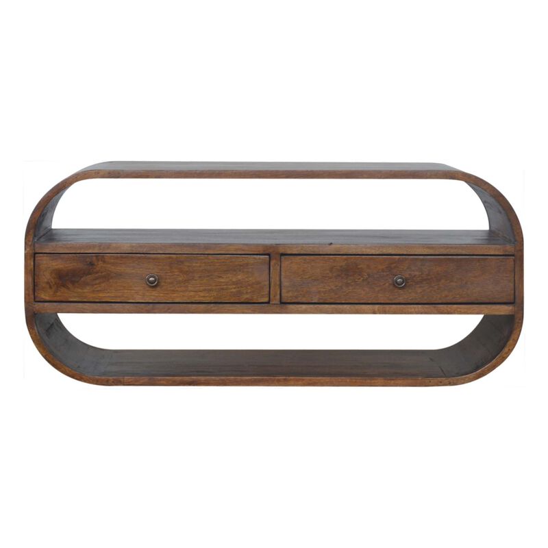 Solid Wood Chestnut Curved Edge Media Unit with 2 Drawers
