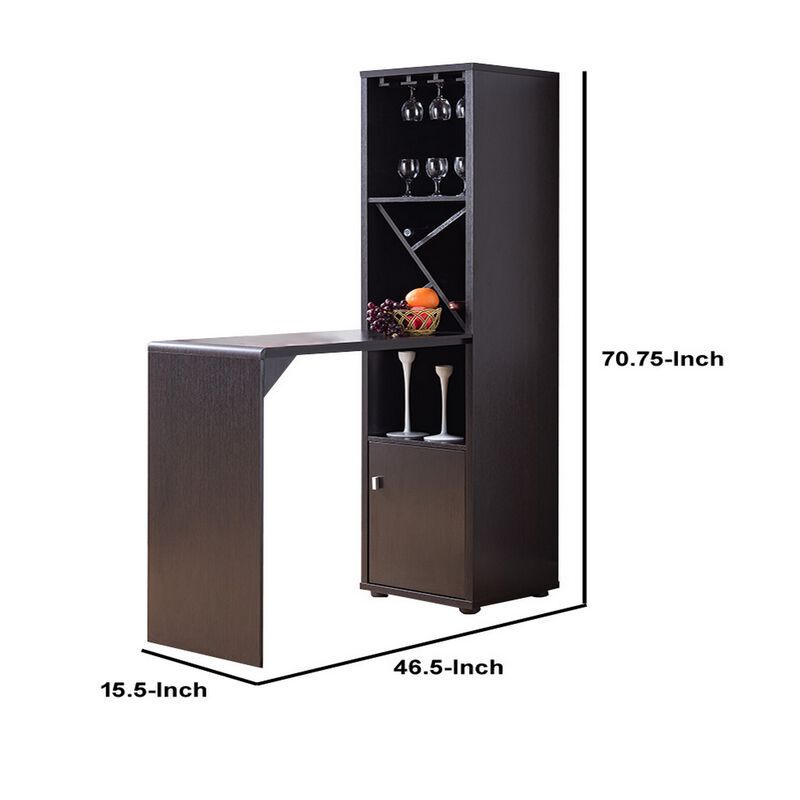 Wooden Wine Cabinet with Spacious Storage and Bar Table, Red Cocoa Brown-Benzara