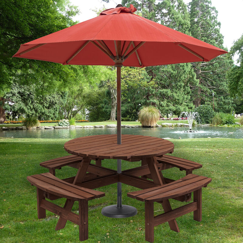 8 Person Wooden Picnic Table with Built-In Benches