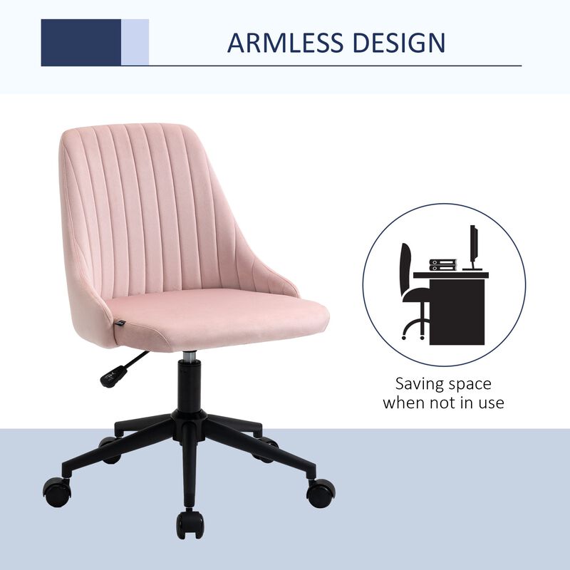 Pink Office Elegance: Velvet Swivel Mid-Back Chair with Scallop Design