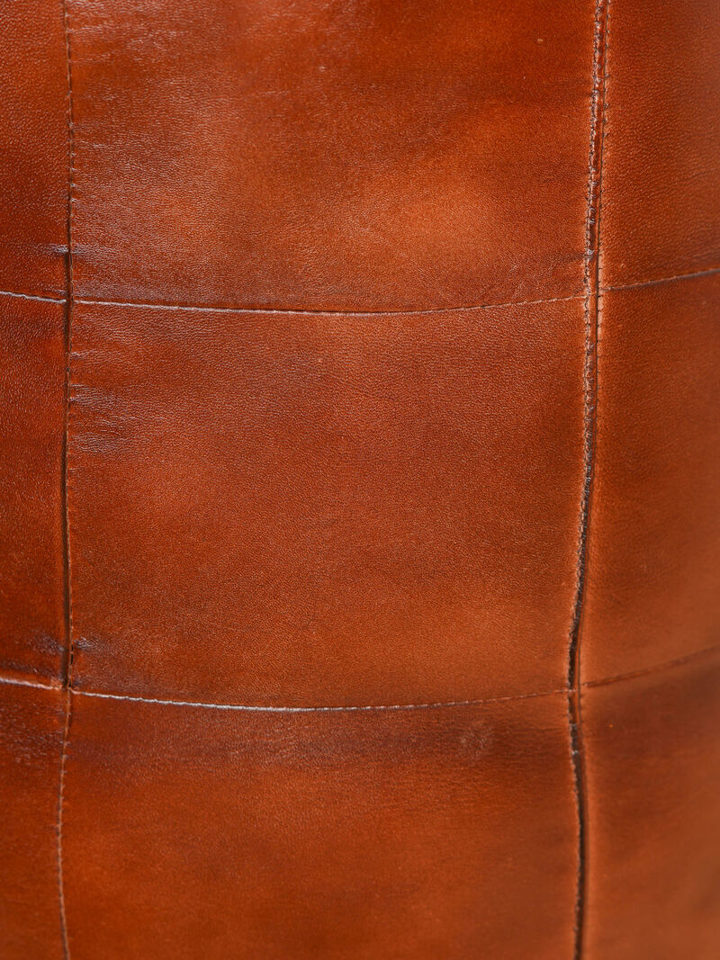 Geometric Handmade Leather Round Pouf 16"x16"x16" (Recycled Foam with Fibre Fill) Cognac Color BBBACPF39 BBH Homes