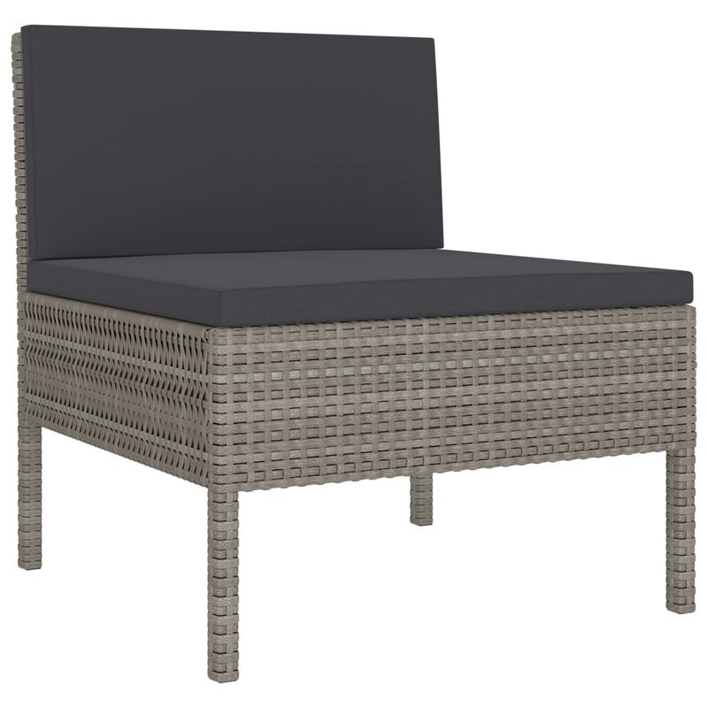 6pc Outdoor Modular Sofa and Table Set, White Polyester, Gray Rattan - Benzara