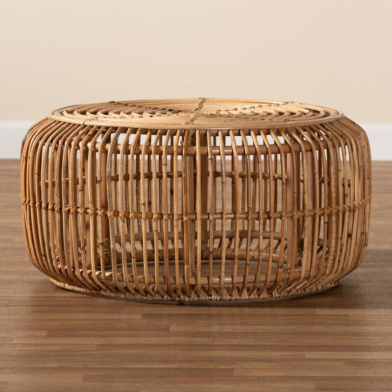 bali & pari Aliane Modern Bohemian Natural Brown Antique Rattan Coffee Table