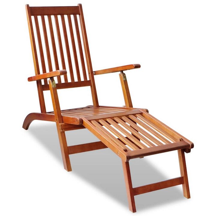 Suvi Outdoor Chaise Lounge Chair, Adjustable Reclining, Footrest, Wood - Benzara