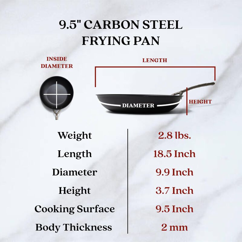 Alva Artist Carbon Steel Pan Pre-Seasoned with Natural Mineral Oil, Non Toxic Hammered Carbon Steel Nonstick Frying Pan Skillet for Searing Steak, Compatible with All Stovetops & Induction Safe