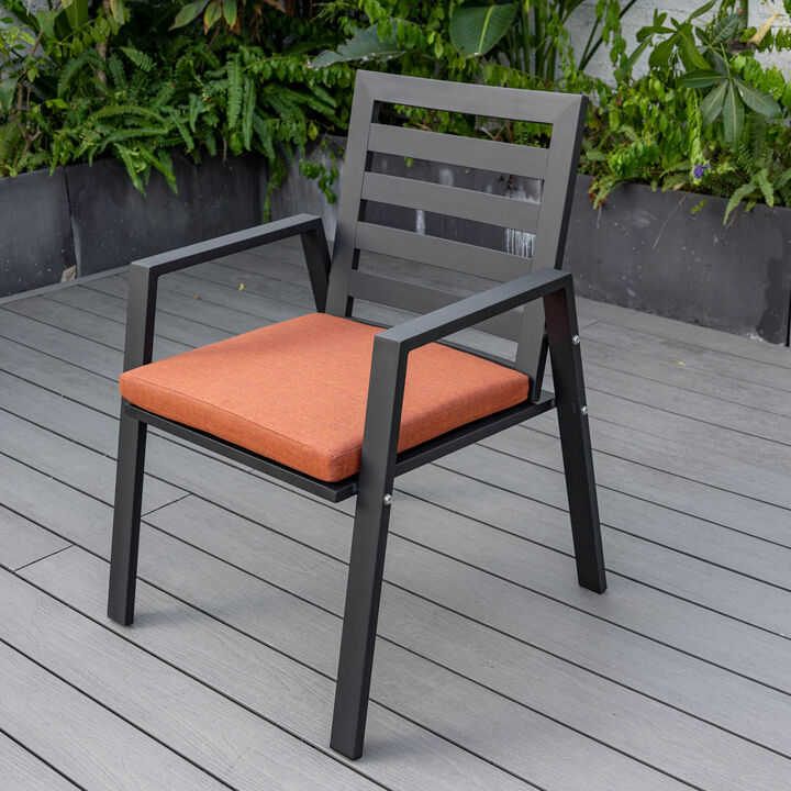 LeisureMod Chelsea Modern Patio Dining Armchair in Aluminum with Removable Cushions Set of 4 in Blue