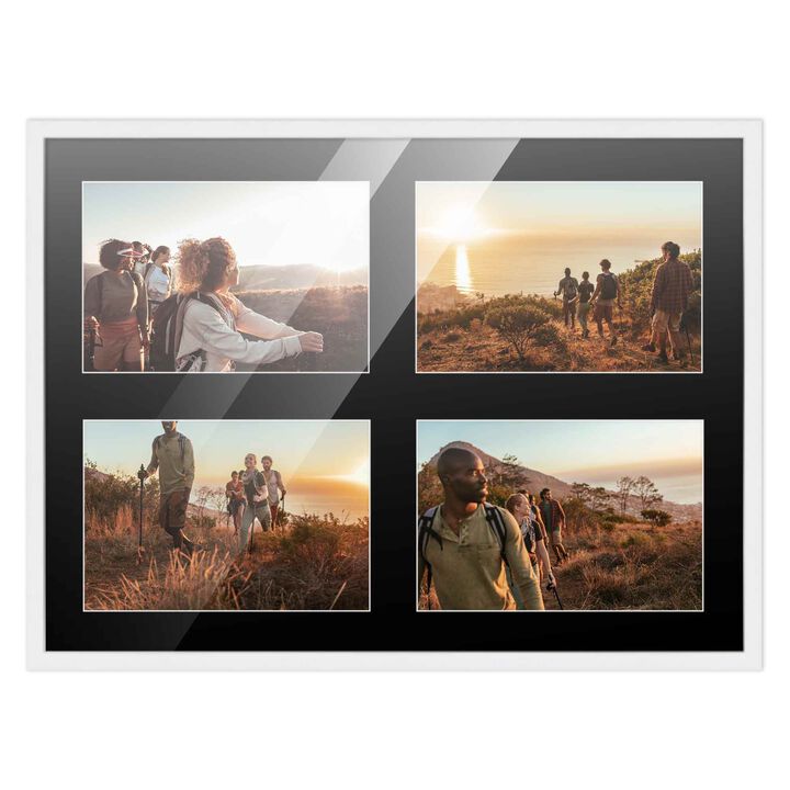 12x16 Wood Collage Frame with Black Mat For 4 5x7 Pictures