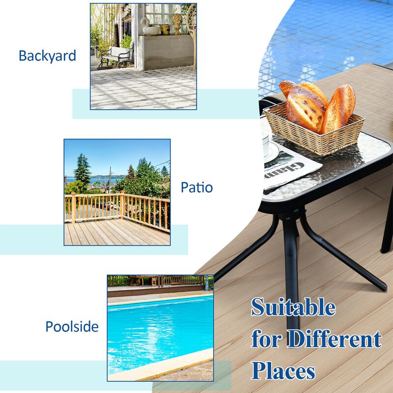 Tempered Glass Top Patio Table with Heavy-duty Metal Frame for Garden Poolside-Black