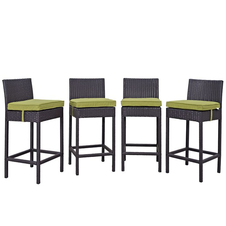 Modway Convene Wicker Rattan Outdoor Patio Bar Stools With Cushions in Espresso Peridot - Set of 4