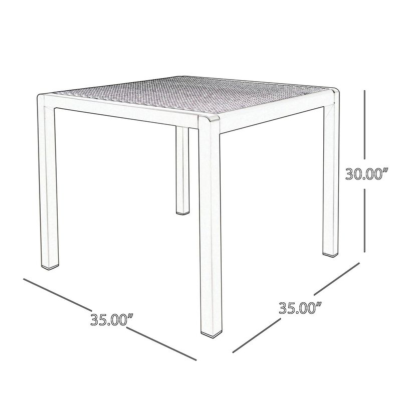 Kimi Dining Table, Outdoor Square 35 Inch Dark Gray Wicker Top, Aluminum - Benzara