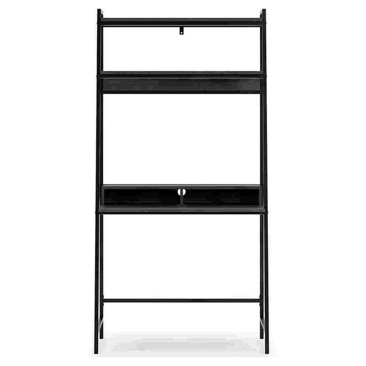 Office Desk with 2 Upper Shelves and Metal Legs, Black and Gray-Benzara