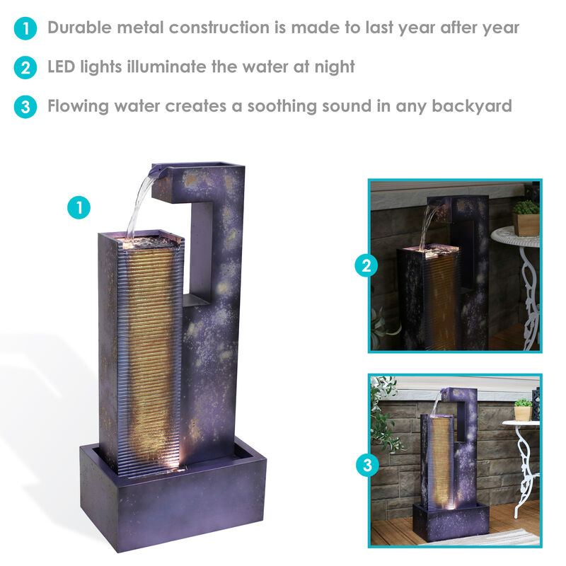 Sunnydaze Cascading Tower Metal Water Fountain with LED Lights - 32 in