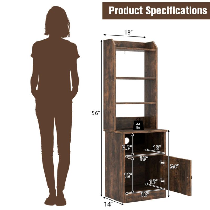 Hivvago Bedside Tables Tall Nightstands with 5 Open Shelf and Cabinet